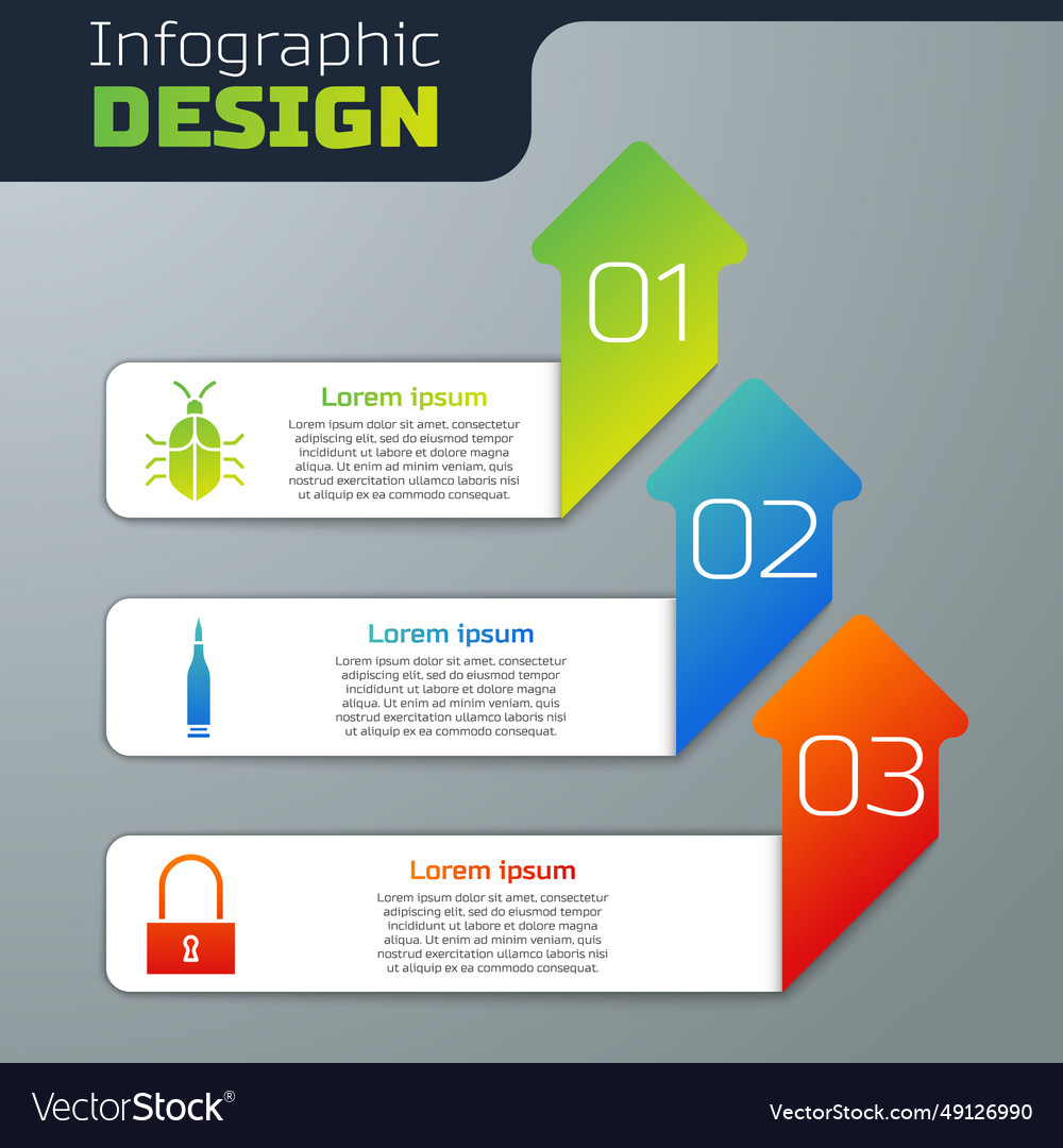 Set system bug concept bullet and lock business vector image Set system bug concept bullet and lock business