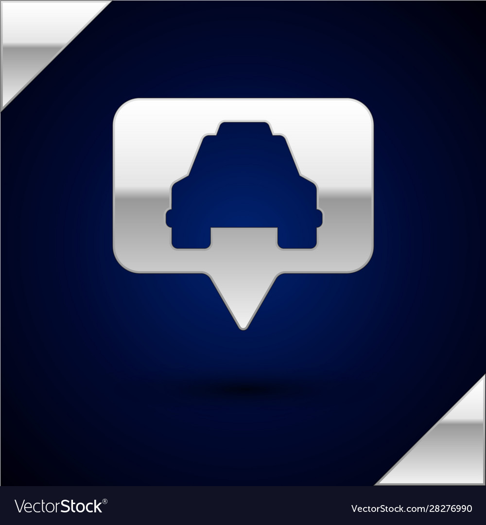 Silver map pointer with taxi icon isolated on dark vector image Silver map pointer with taxi icon isolated on dark
