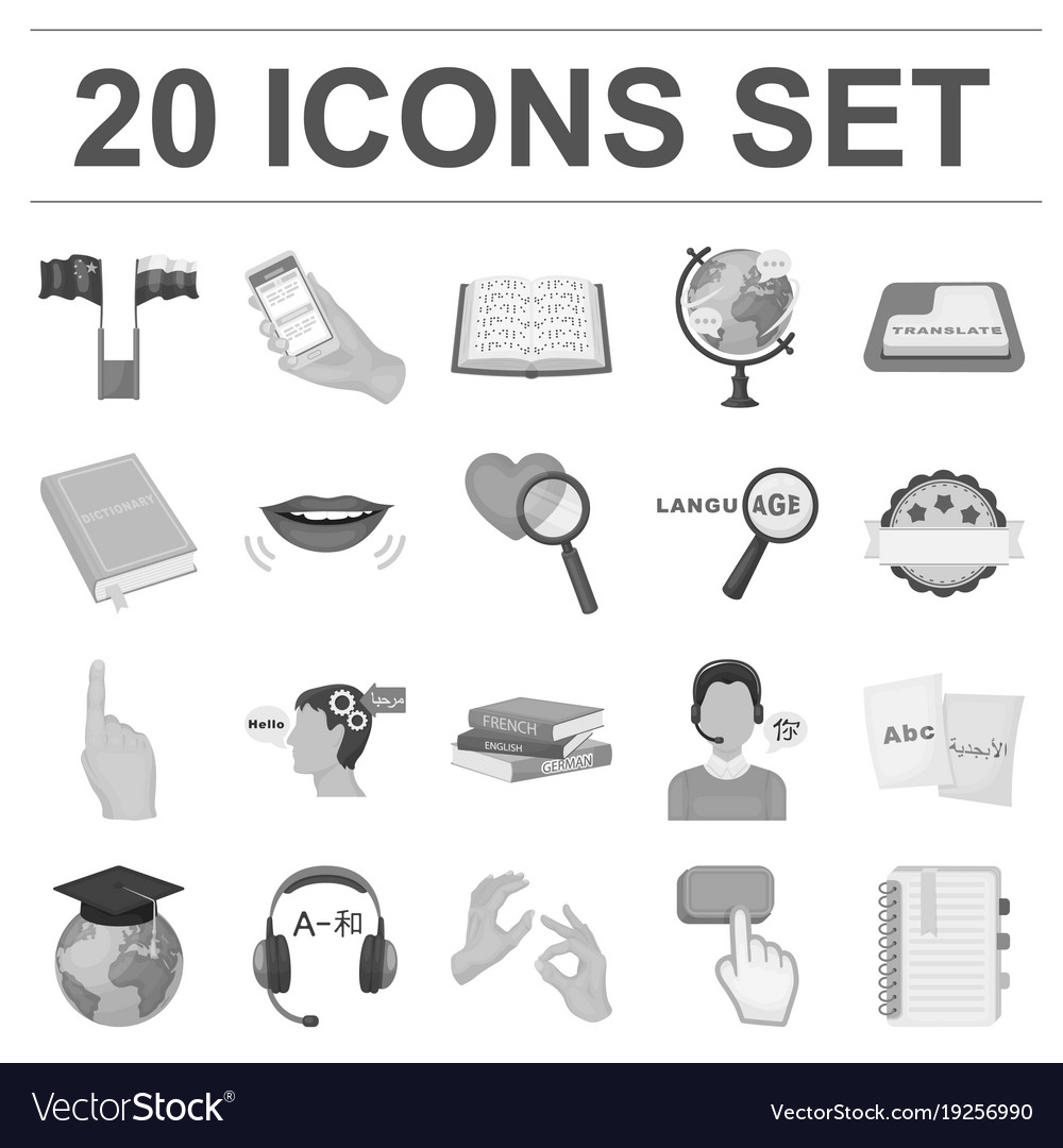 translator and linguist monochrome icons in set vector image