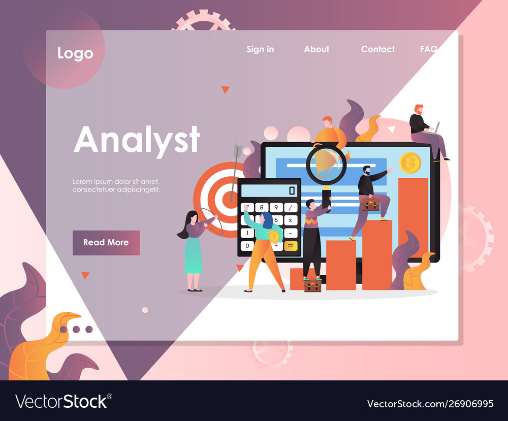 Analyst website landing page design Royalty Free Vector