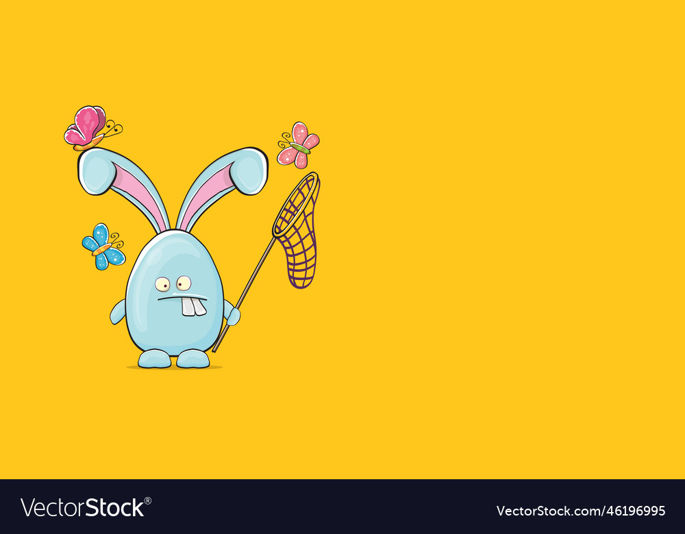 Cartoon funny blue easter bunny holding