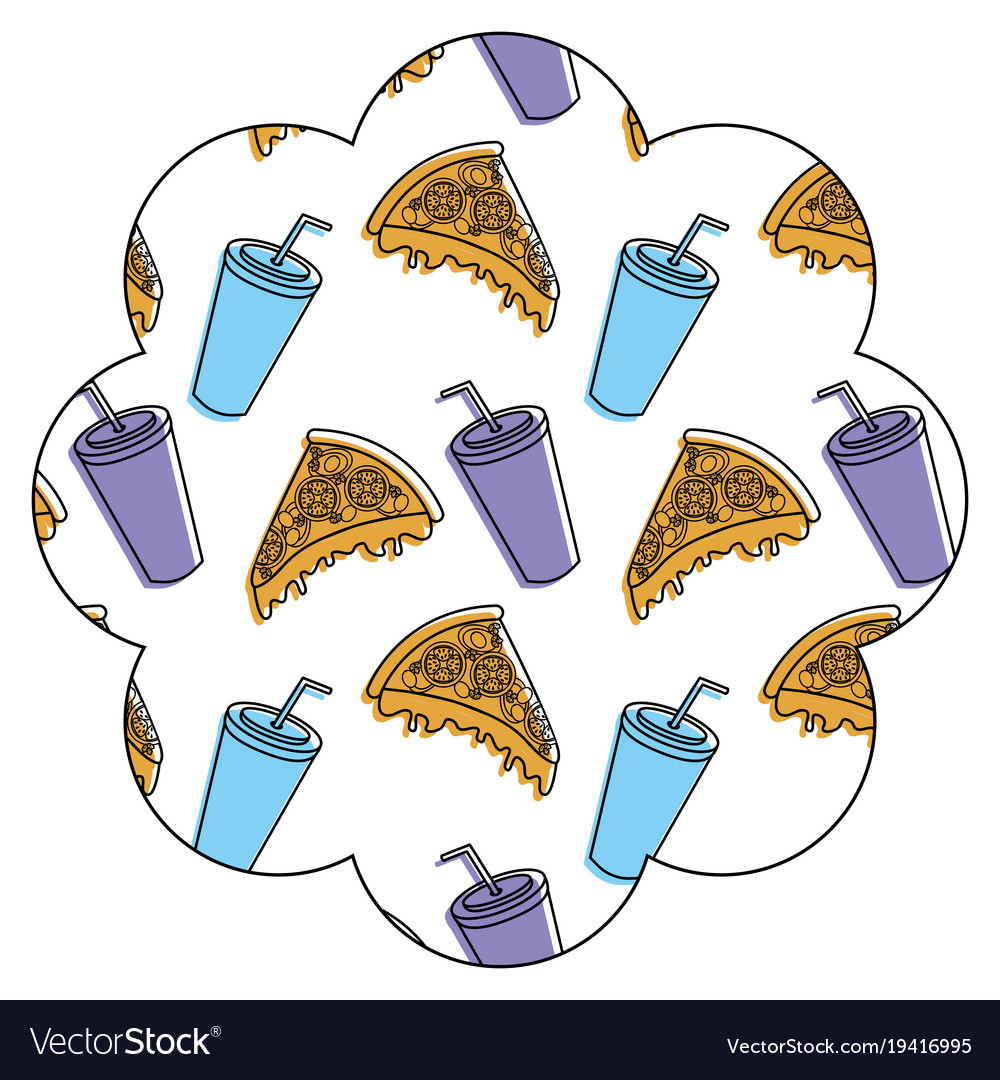 Frame with pizza and soda pattern background