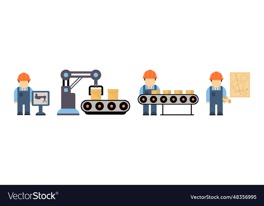 Production process with machine operator man in Vector Image