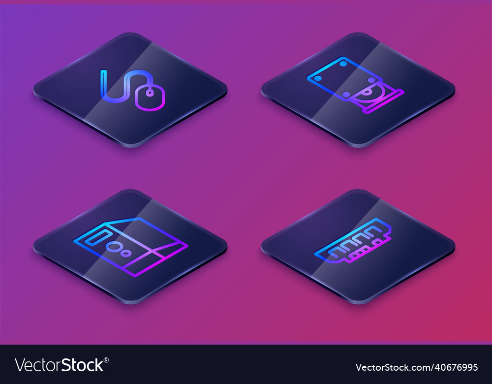 Set isometric line computer mouse case vector image Set isometric line computer mouse case