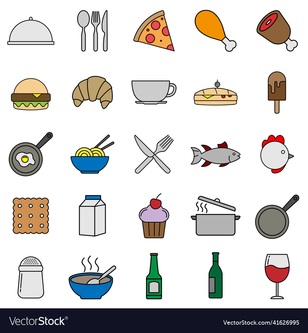 Set of line modern color icons for restaurant