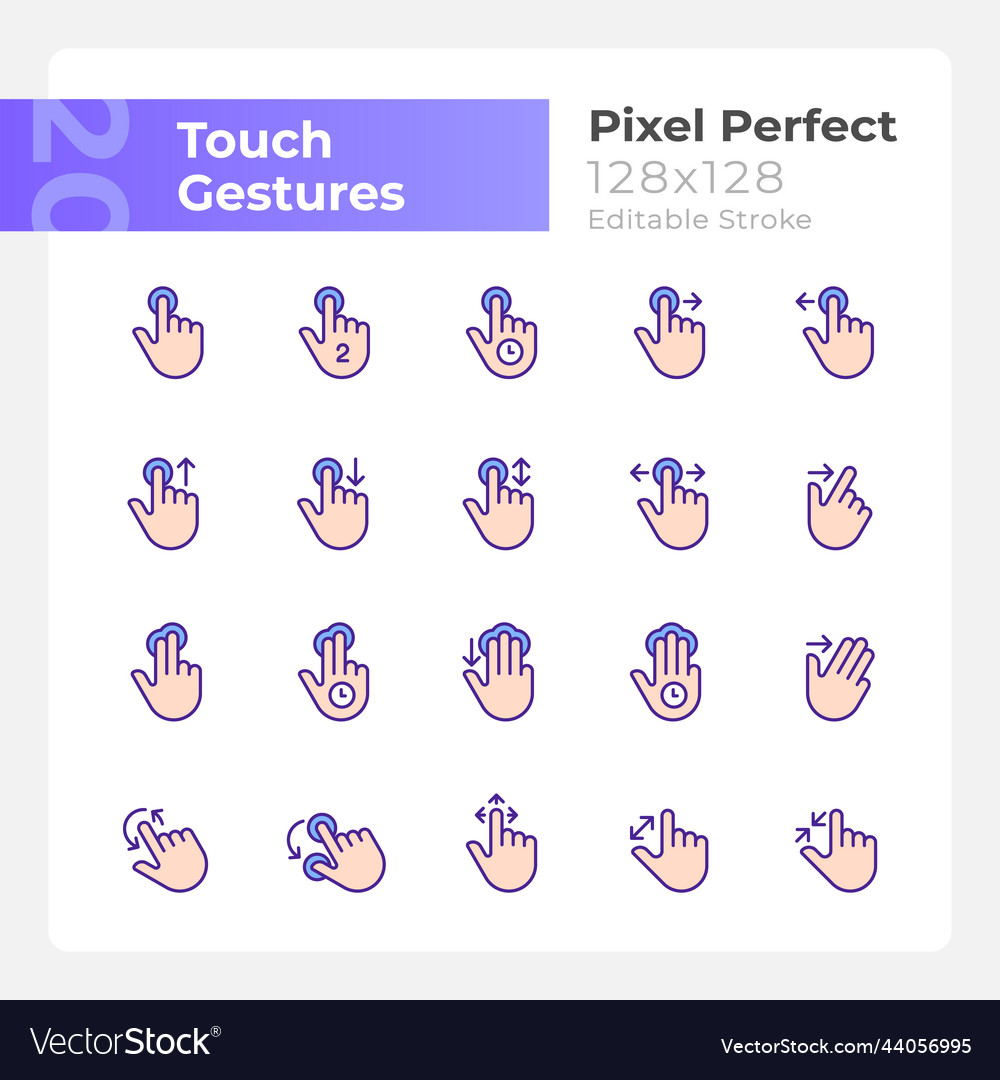 Touch gestures pixel perfect rgb color icons set vector image Touch gestures pixel perfect rgb color icons set