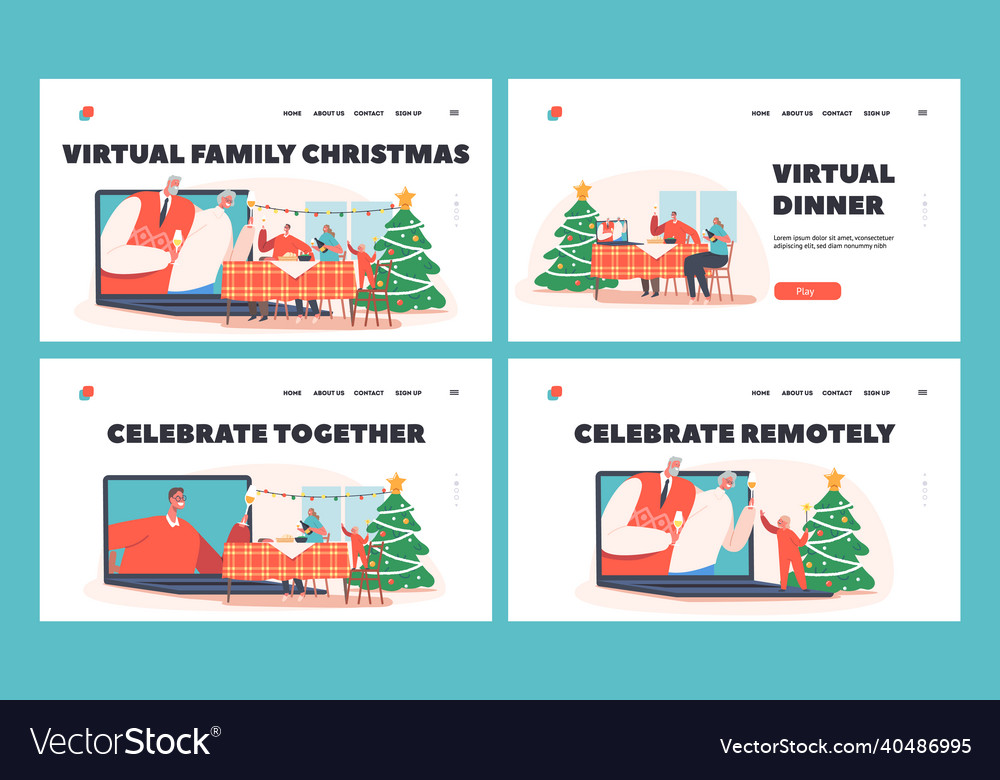 Virtual christmas landing page template set