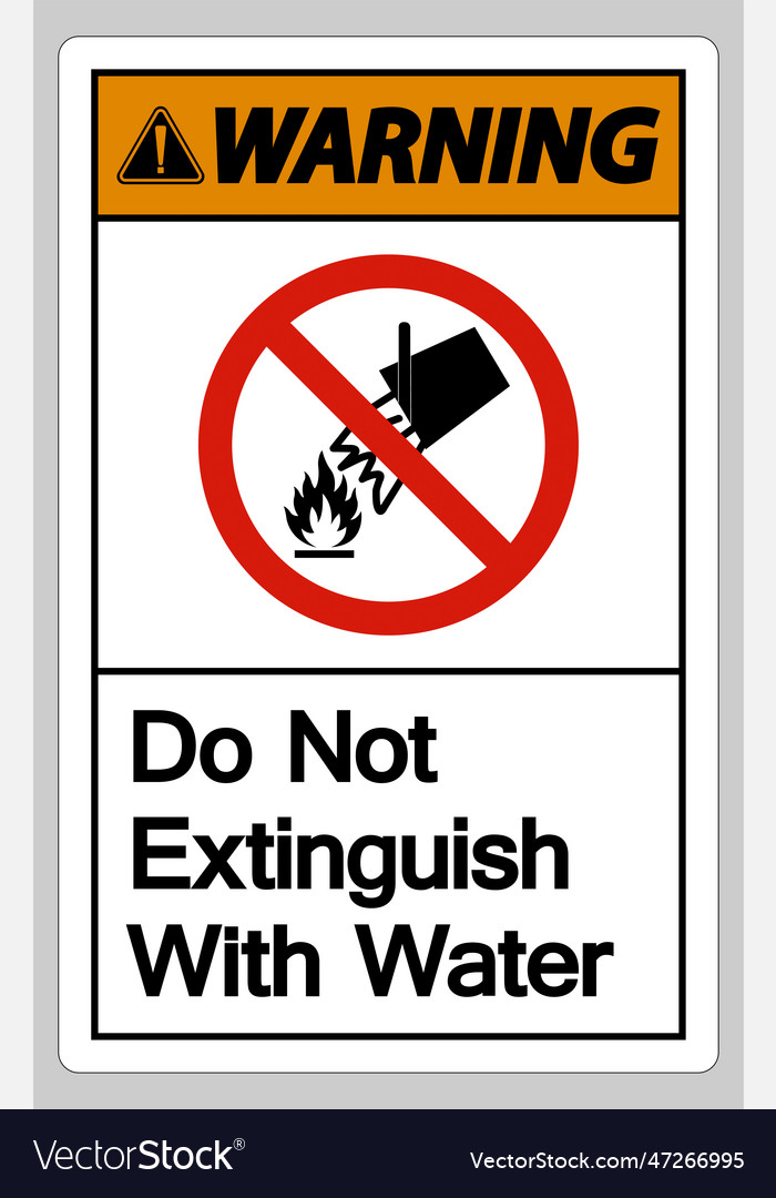 Warning do not extinguish with water symbol sign Vector Image