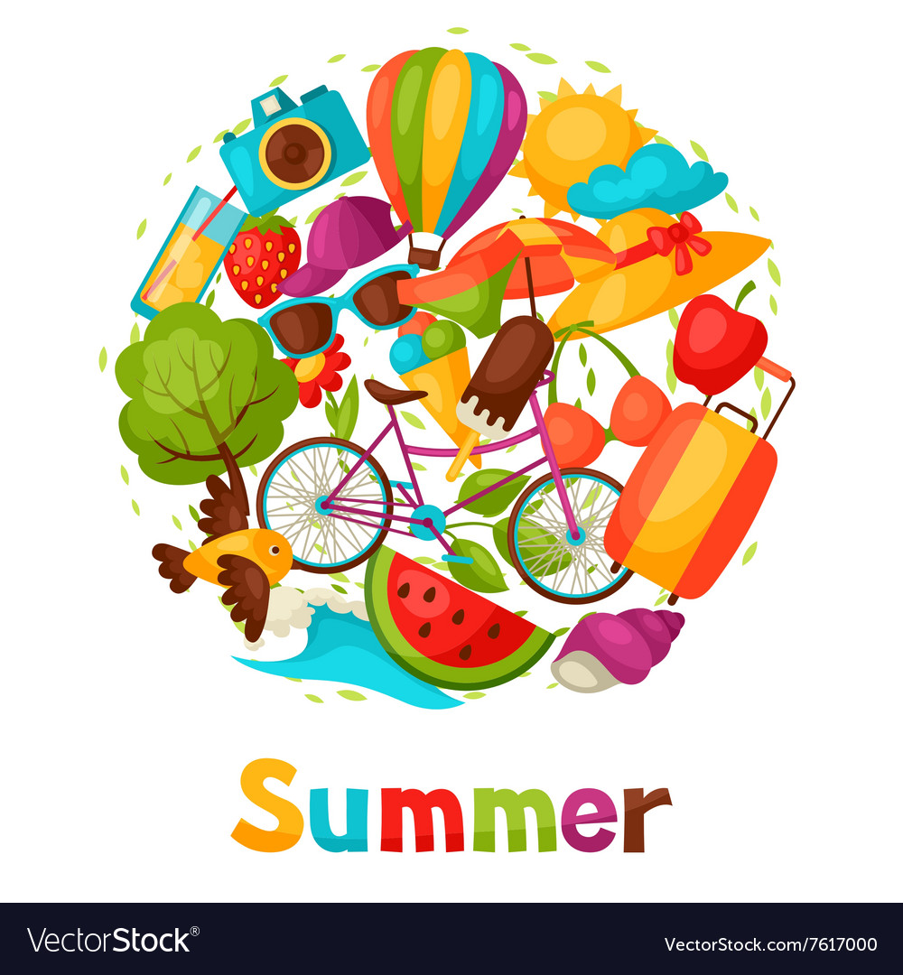 Background with stylized summer objects design