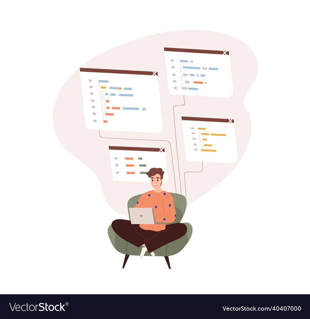 Coder or software developer programming on laptop Vector Image