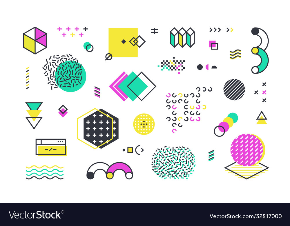 Memphis Shapes Abstract Geometric Line Elements Vector Image