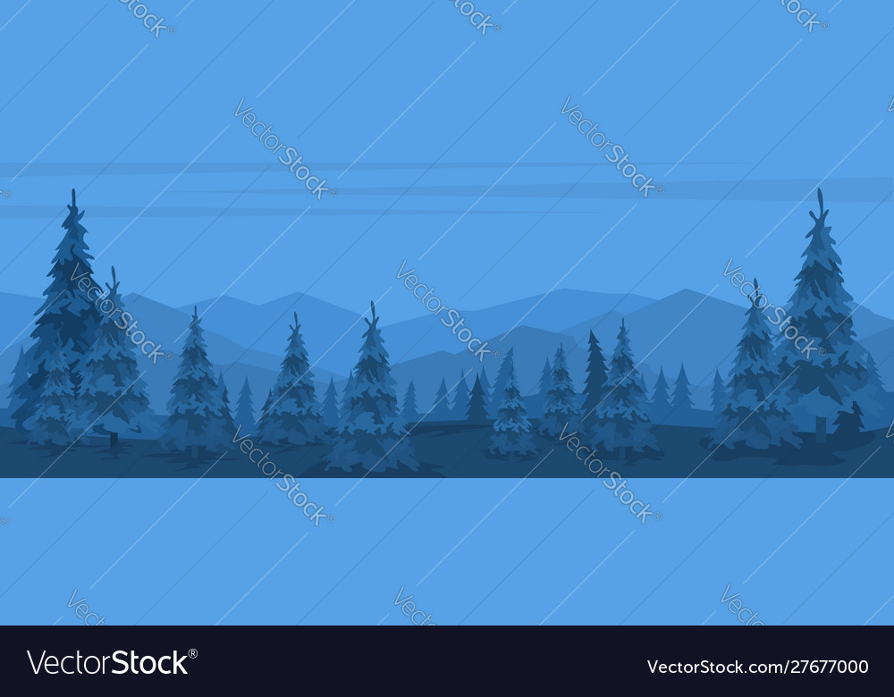 Mountains landscape with trees silhouettes