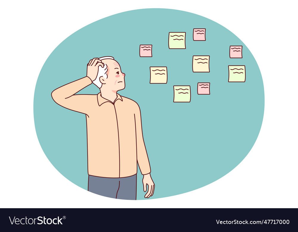 Old man use notes suffering from memory loss