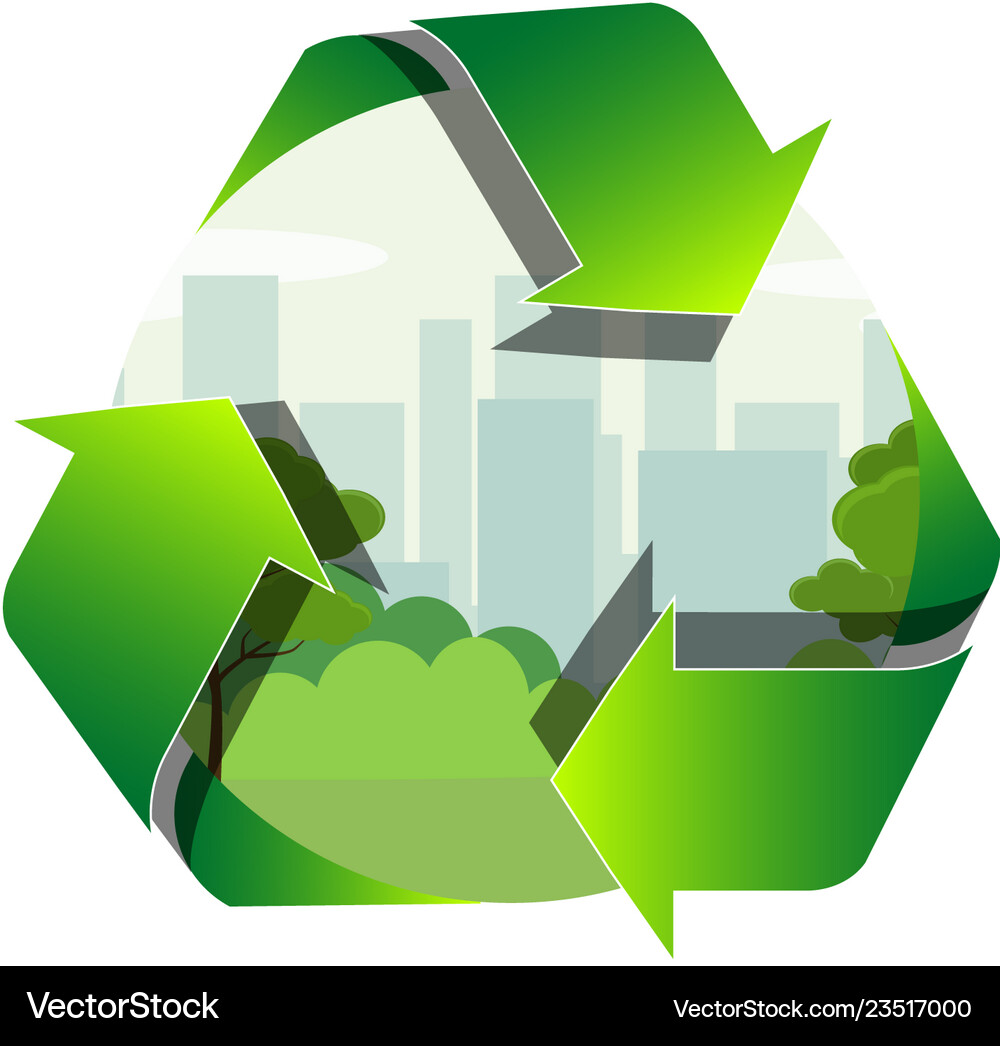 Recycling label with park zone and town inside Vector Image