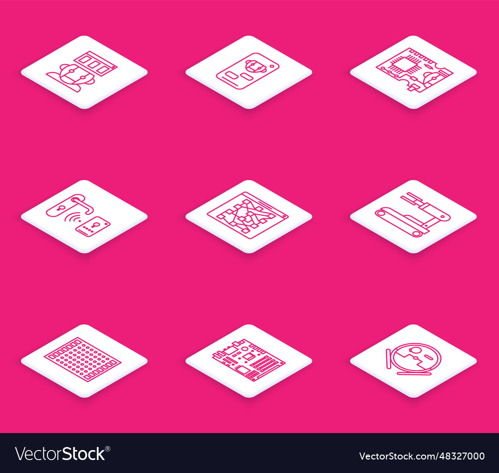 Set line robot bot printed circuit board pcb vector image Set line robot bot printed circuit board pcb