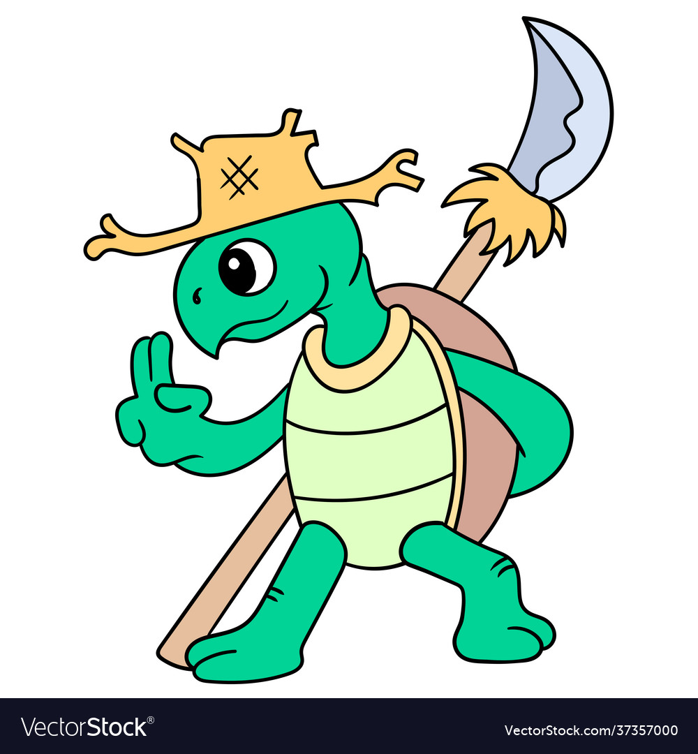 Turtle in action martial style with a sharp spear