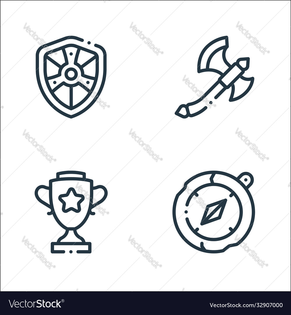 Videogame elements line icons linear set quality vector image Videogame elements line icons linear set quality