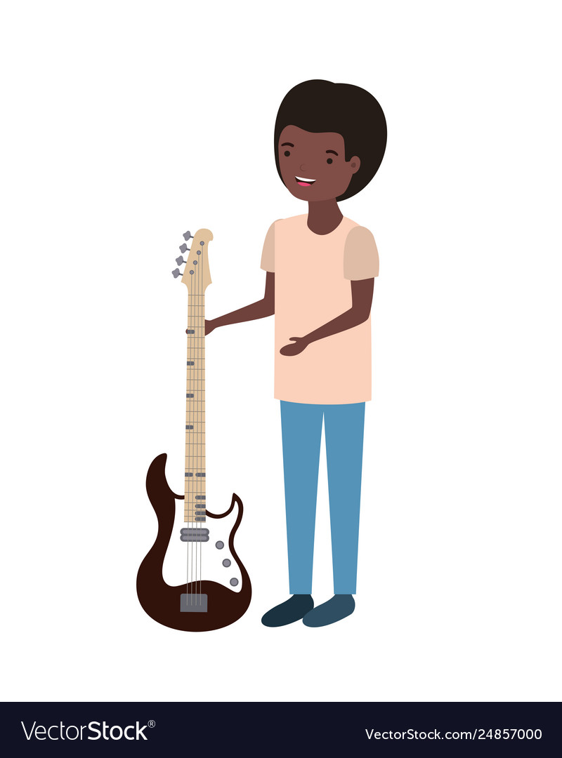 Young man with electric guitar character