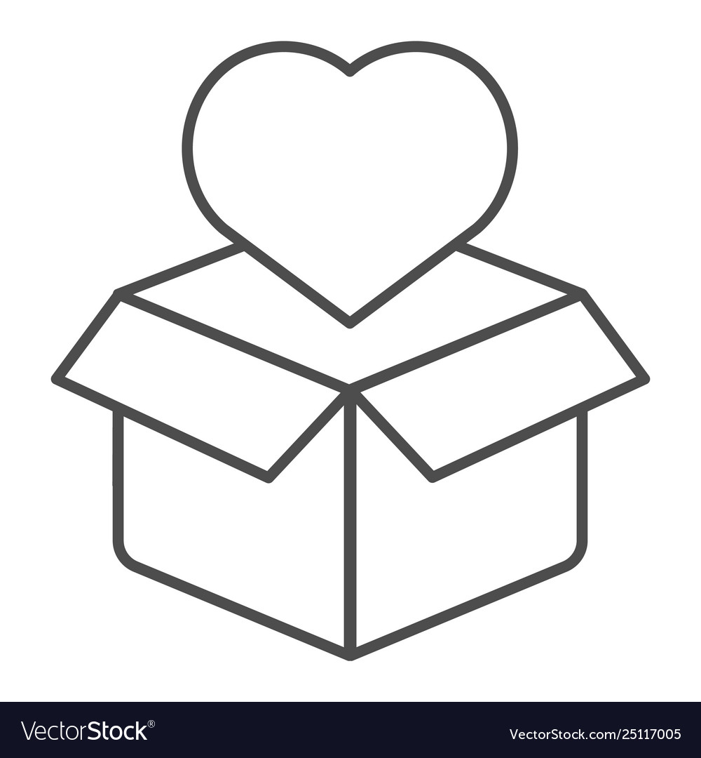 Cardboard box with heart thin line icon package