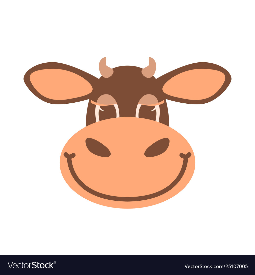 Cartoon cow face flat stylefront view Royalty Free Vector