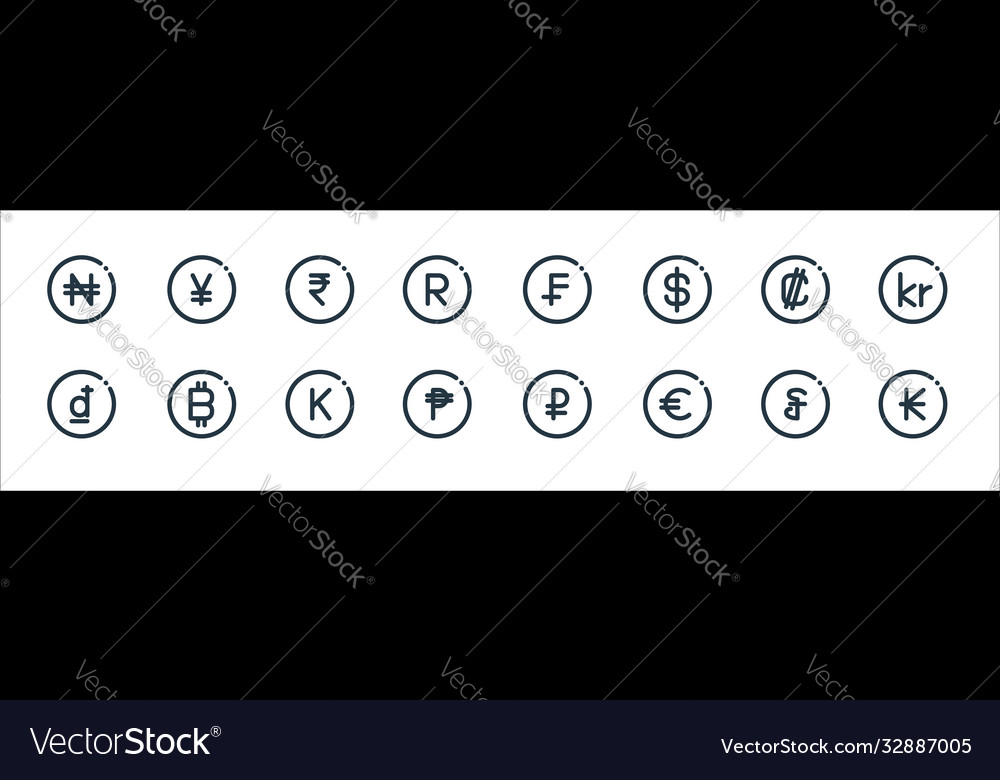 Currency line icons linear set quality vector image Currency line icons linear set quality