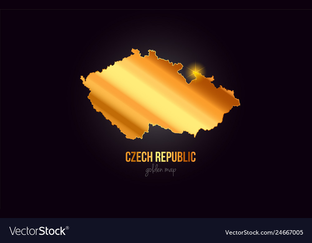 Czech republic country border map in gold golden