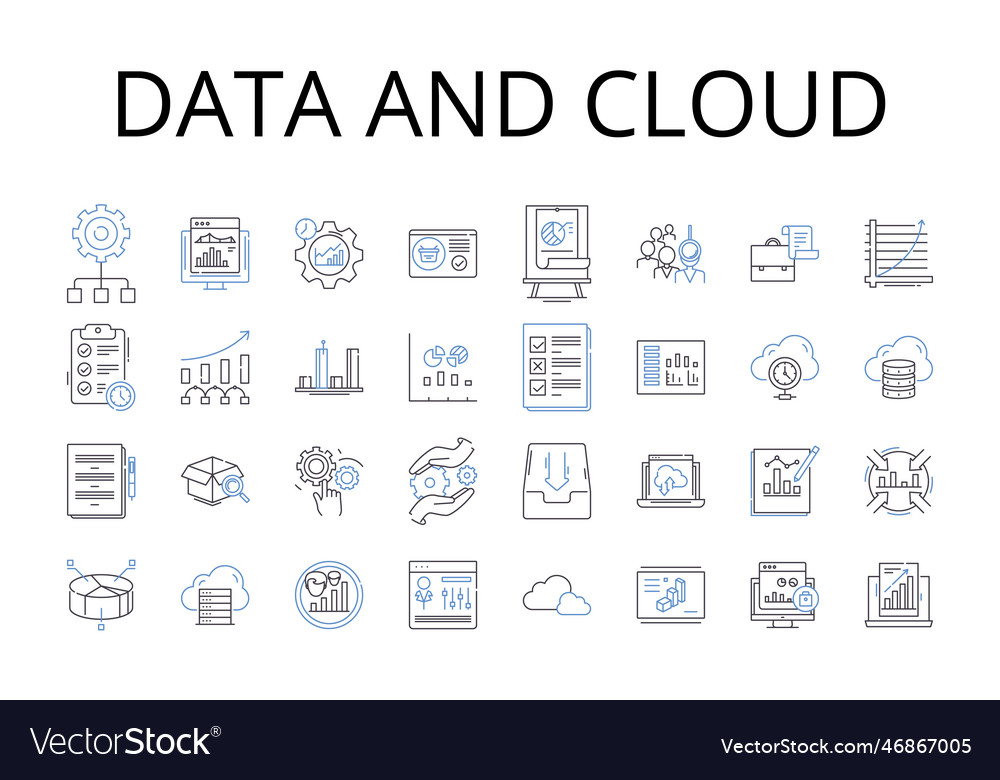 Data and cloud line icons collection analytics vector image Data and cloud line icons collection analytics