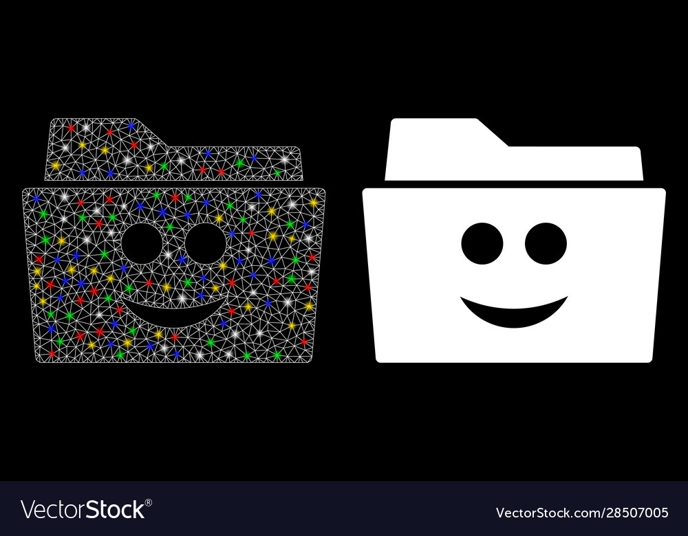 Flare mesh wire frame smile folder icon with vector image Flare mesh wire frame smile folder icon with