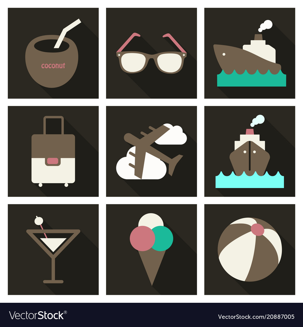Flat icons set with long shadow effect