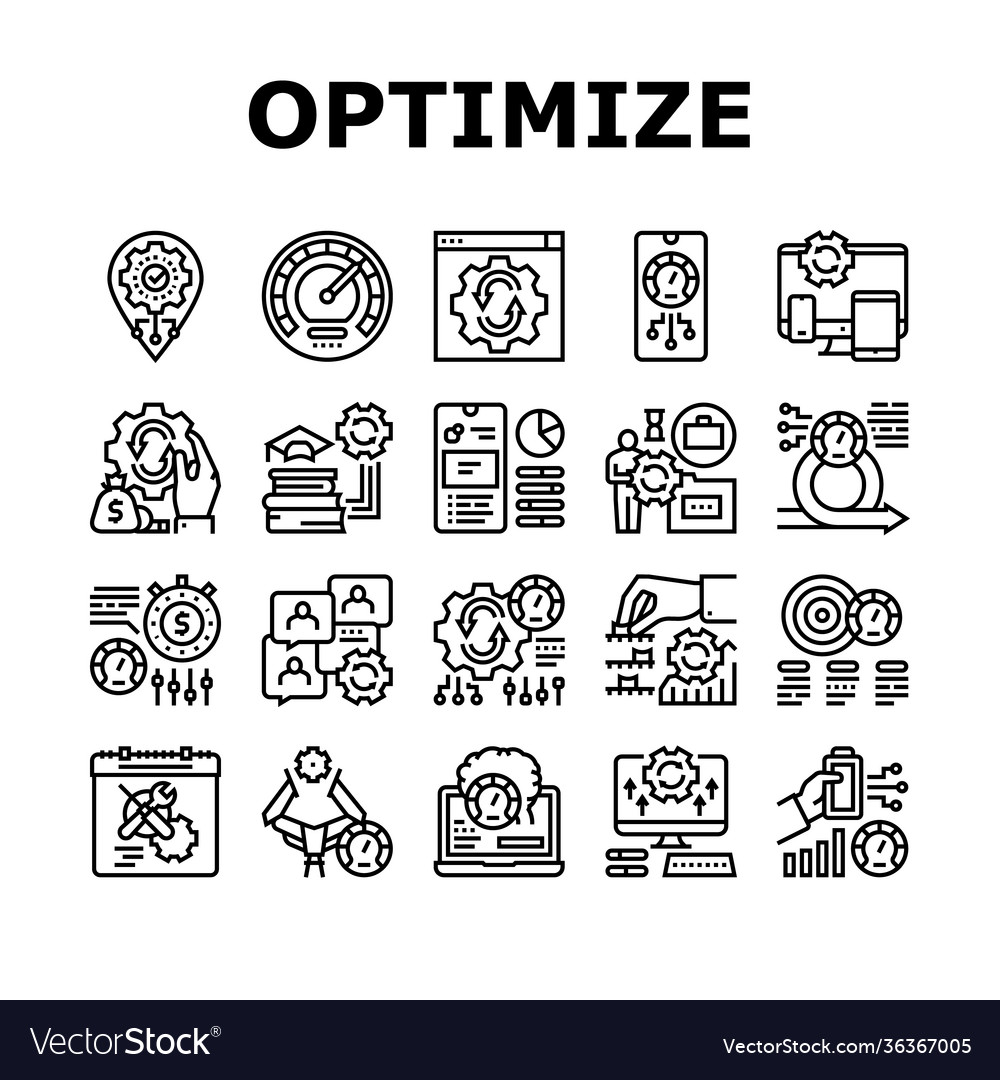 Optimize operations collection icons set