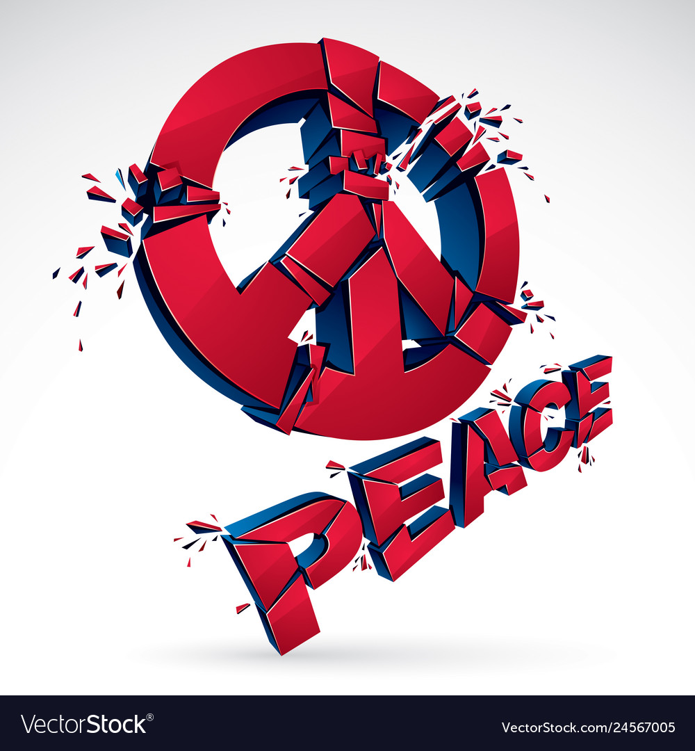 Peace symbol breaking to pieces 3d realistic