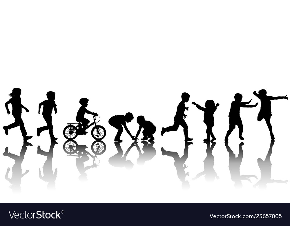 Silhouettes of children playing