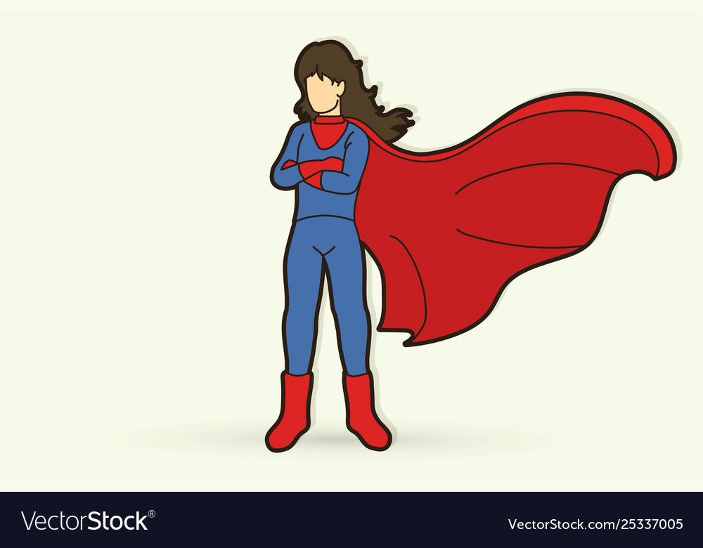 Super hero woman standing with costume cartoon