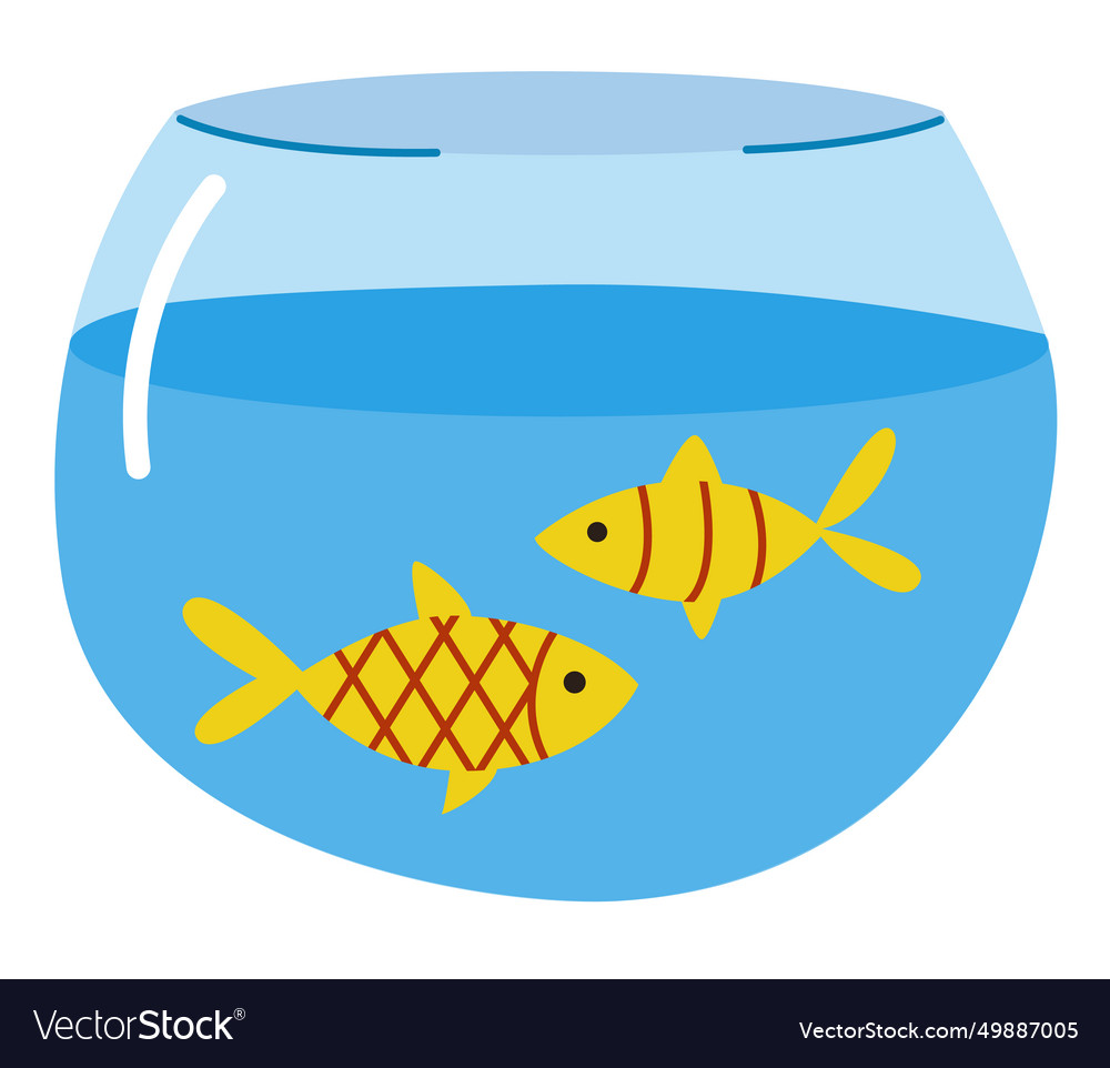 Two cartoon fish swimming in a glass bowl Vector Image