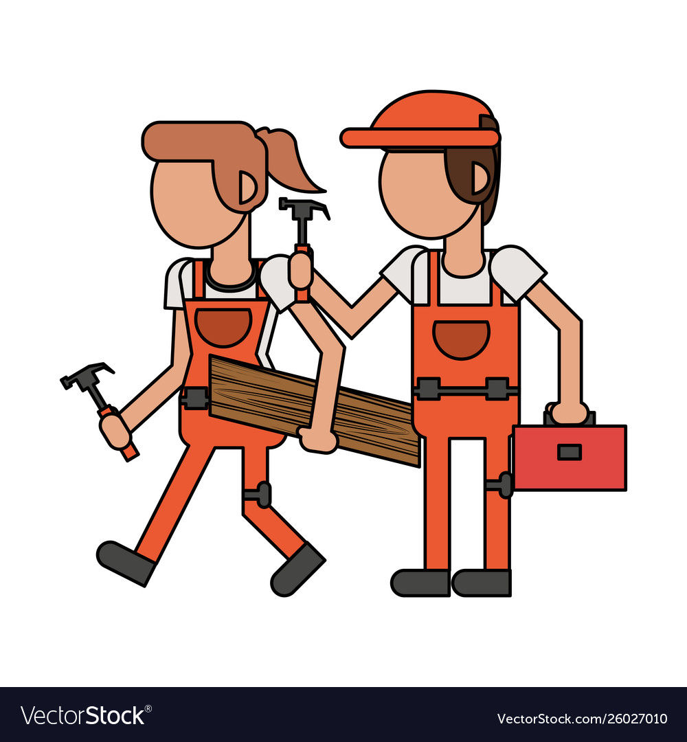 Construction workers with tools cartoons faceless