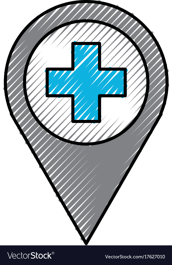 Map pointer icon with cross hospital symbol