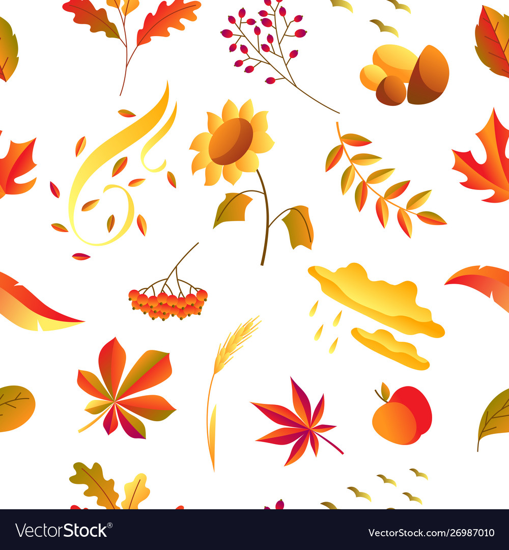 Seamless pattern with stylized autumn items