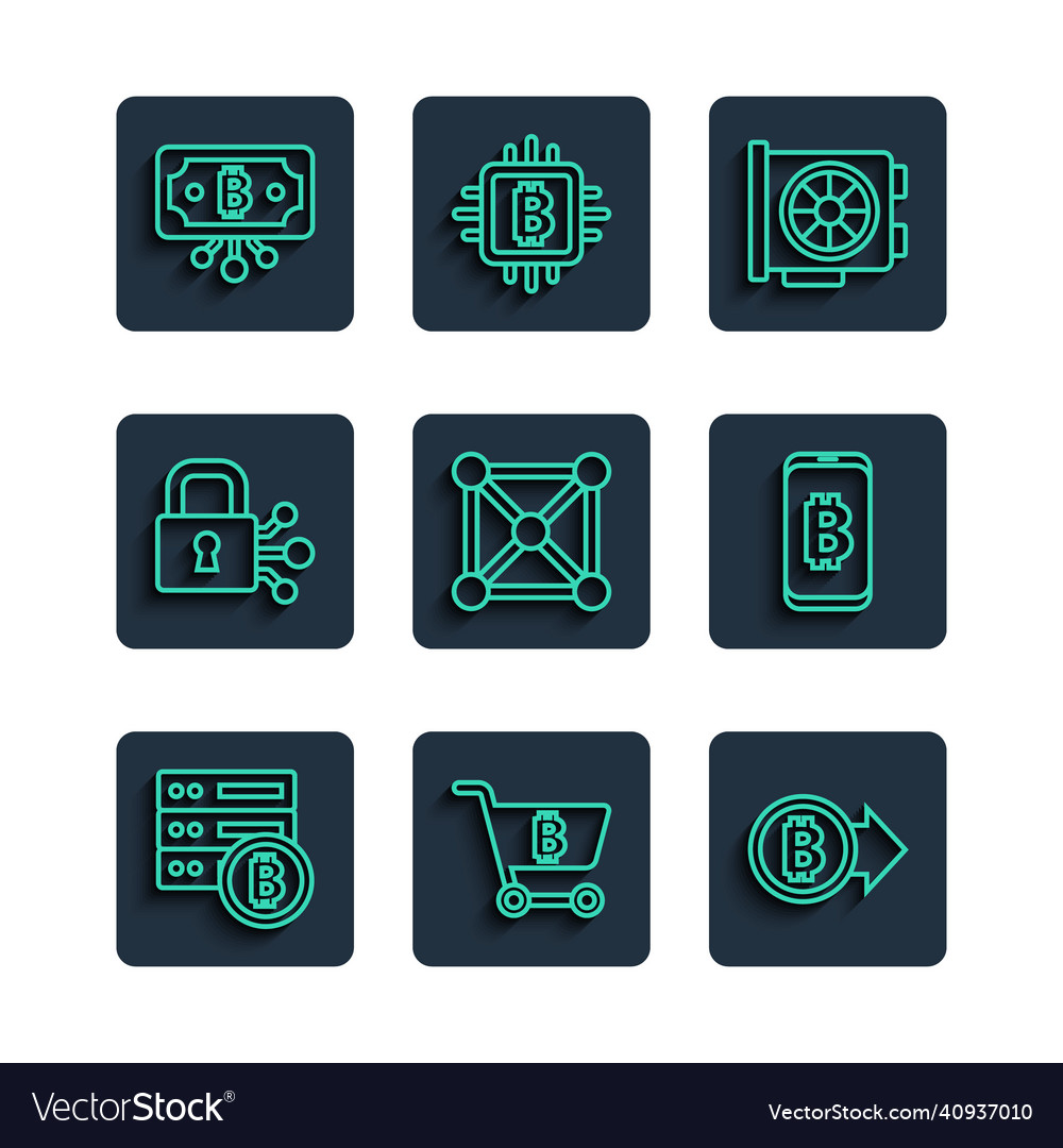 Set line server bitcoin shopping cart vector image Set line server bitcoin shopping cart