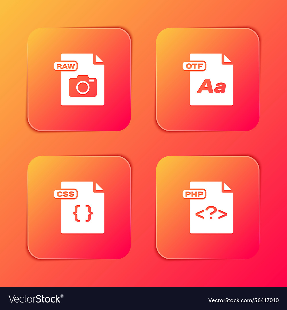 Set raw file document otf css and php icon vector image Set raw file document otf css and php icon