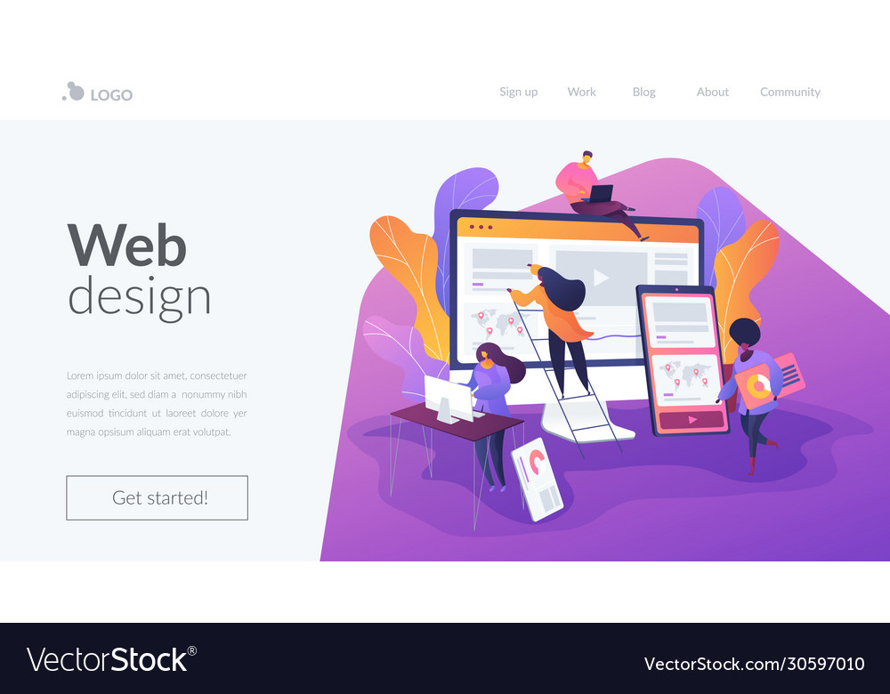 Web design development landing page template vector image Web design development landing page template