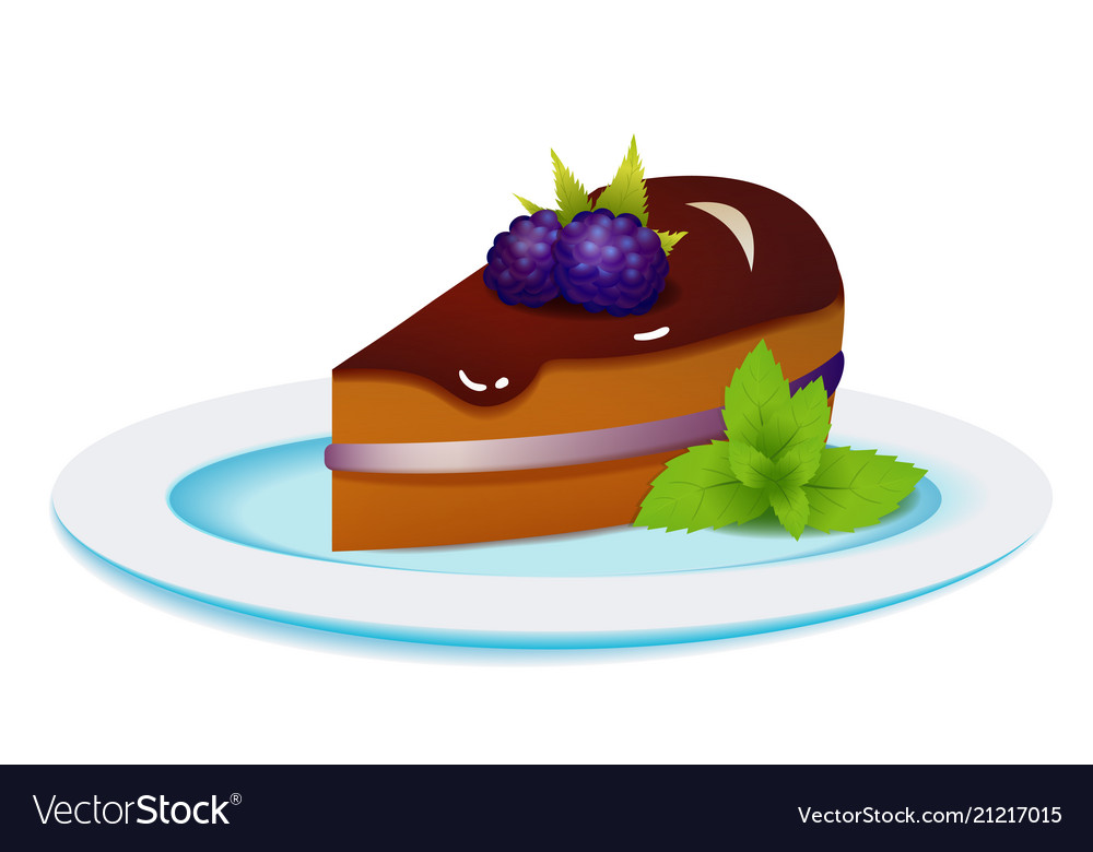 Blackberry cake with mint on plate Royalty Free Vector Image