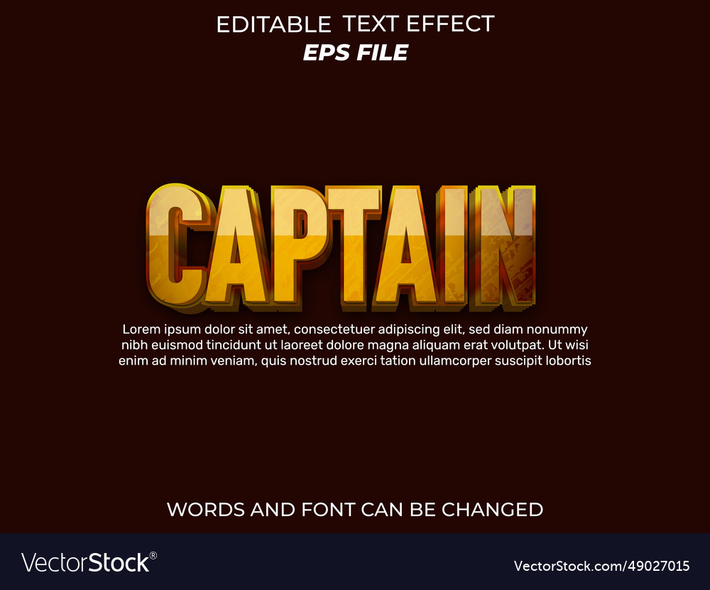 Captain text effect font editable typography 3d