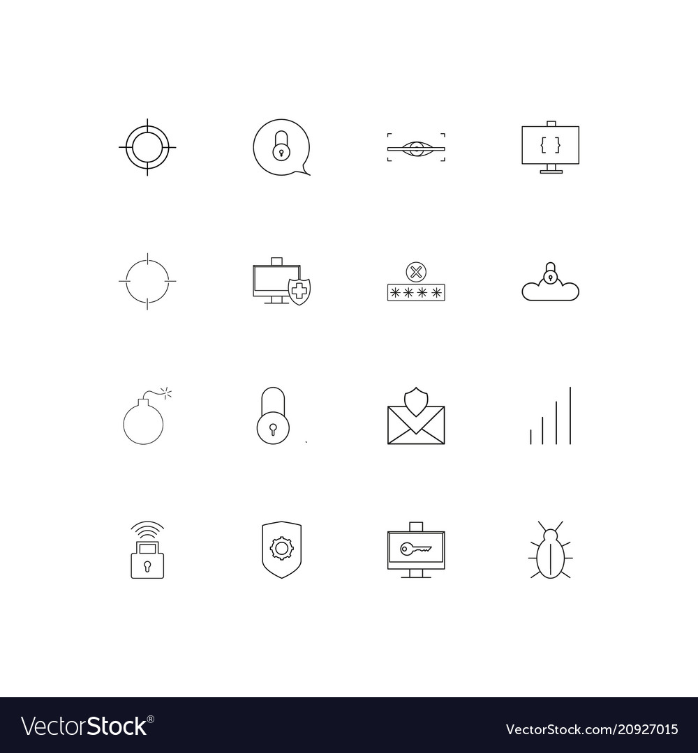 Internet security linear thin icons set outlined