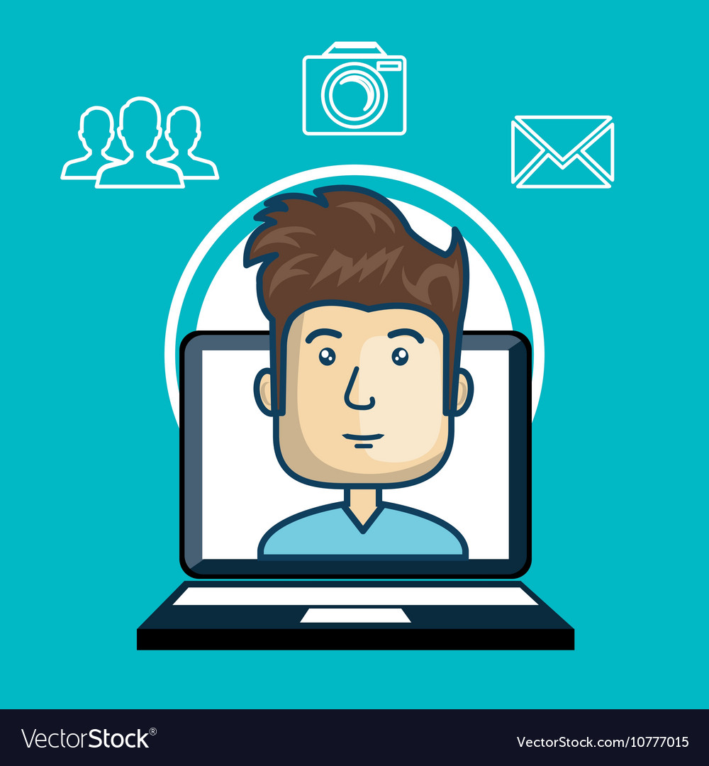 Man avatar with laptop computer
