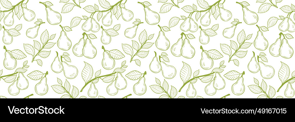 Pear fruit seamless pattern background branches Vector Image