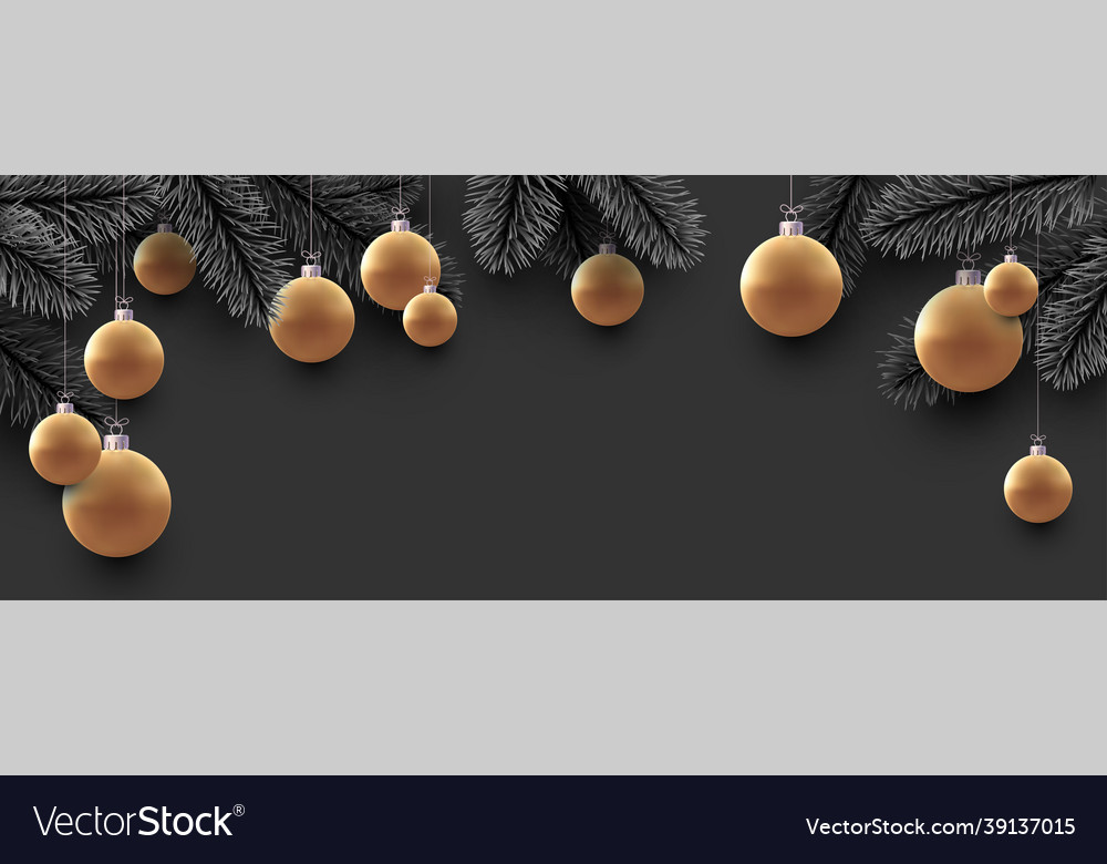 Realistische xmas goldene Baubles und Fichtenzweige