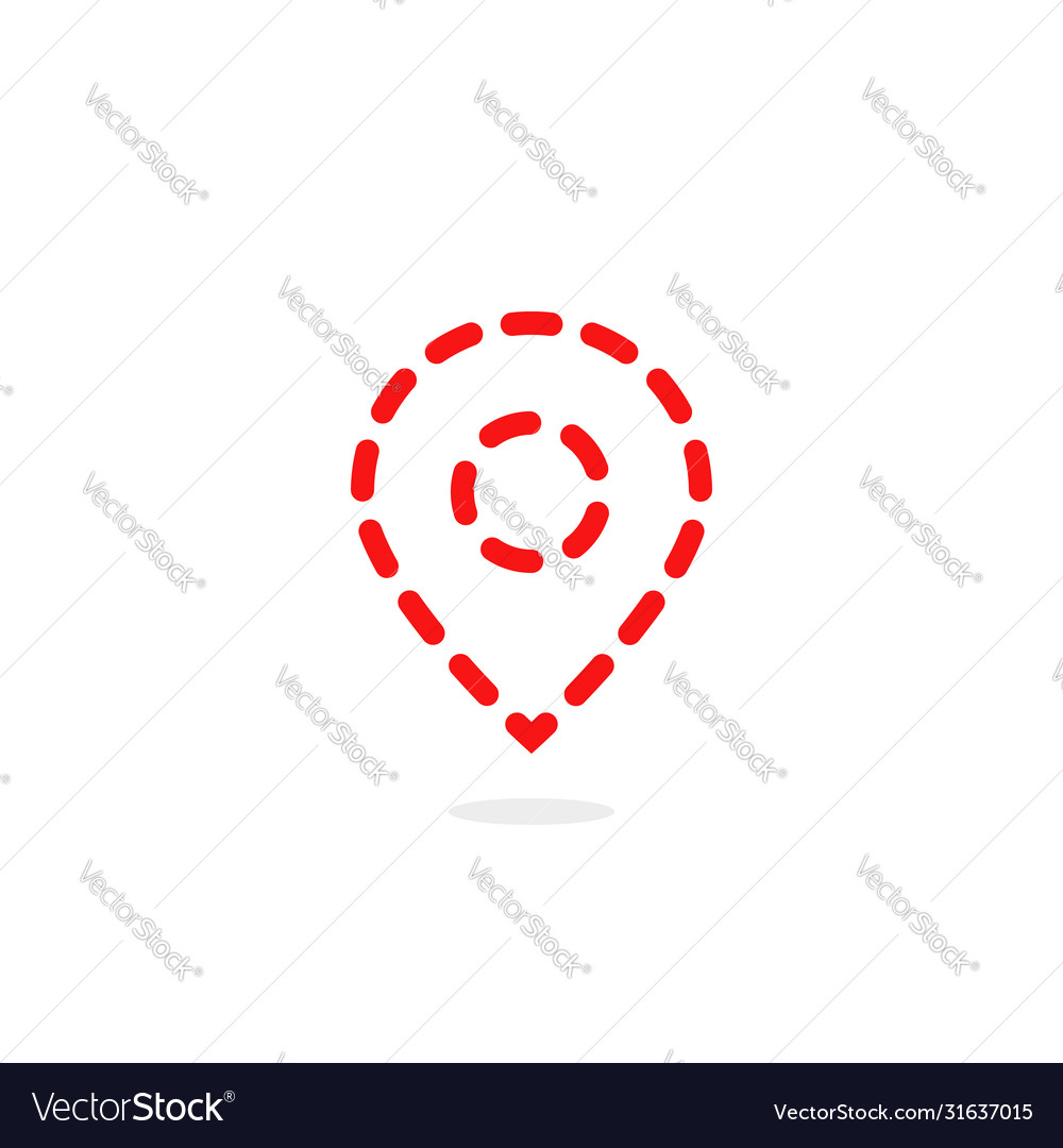 Red thin line dotted map pin