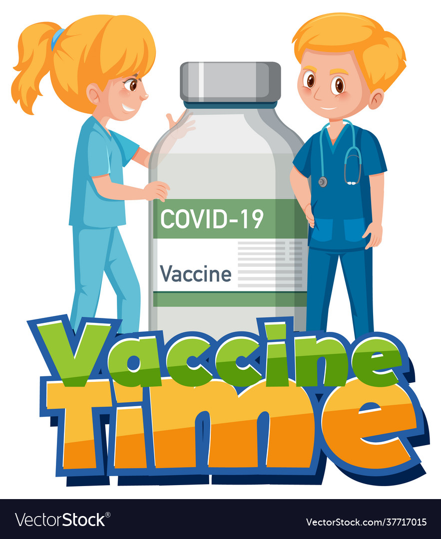 Vaccine time font with two doctors and Vector Image Vaccine time font with two doctors and