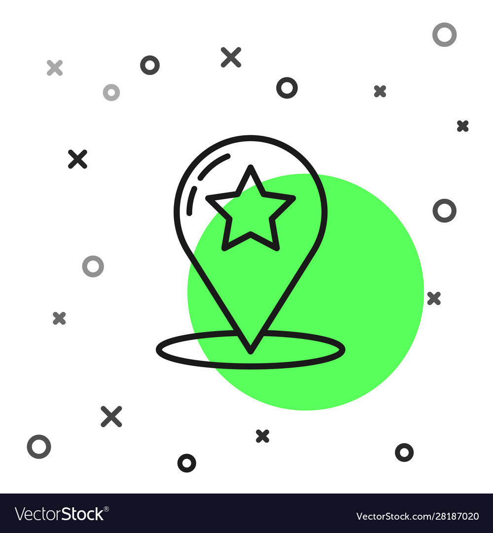 Black line map pointer with star icon isolated vector image Black line map pointer with star icon isolated