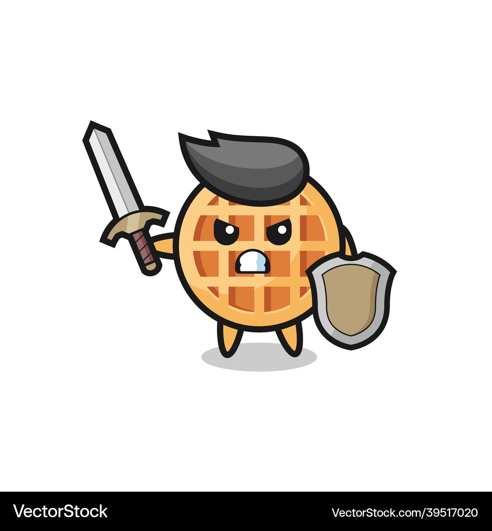 Cute circle waffle soldier fighting with sword Vector Image